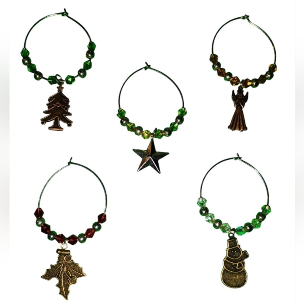 Hand Crafted Christmas Wine Glass Marker Charm Set